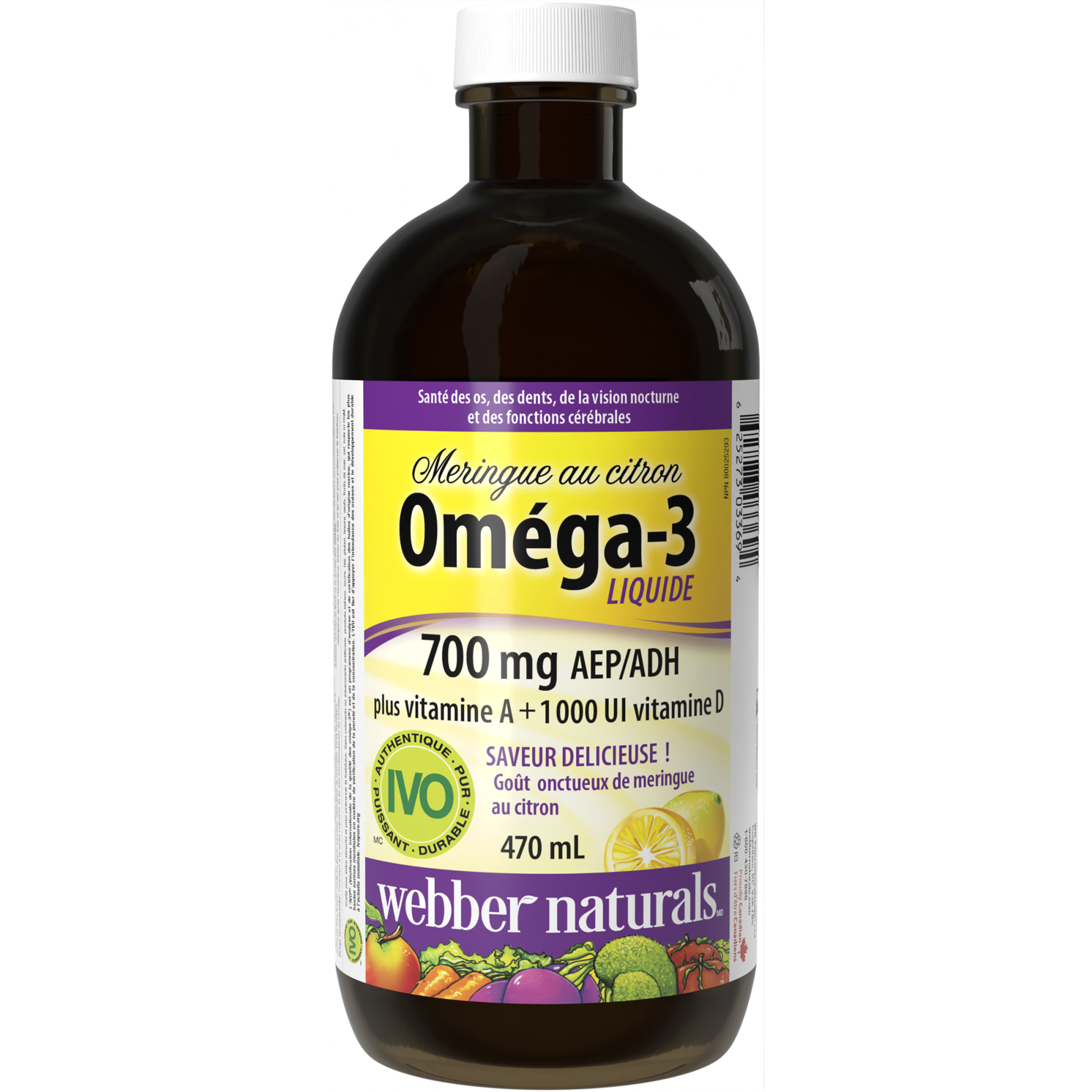 Liquide Oméga-3 Plus vitamine A + 1 000 UI vitamine D 700 mg AEP/ADH Meringue au citron for Webber Naturals|v|hi-res|WN3369