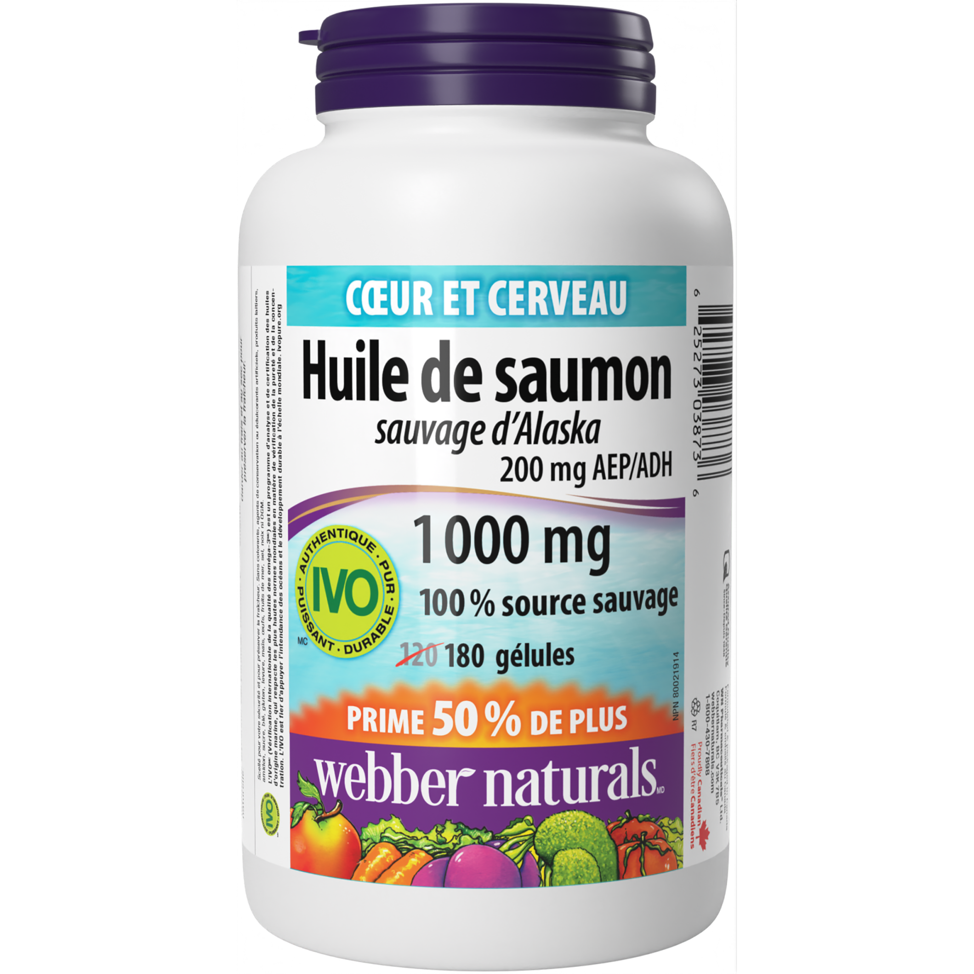 Huile de Saumon Sauvage d'Alaska 200 mg AEP/ADH 1 000 mg for Webber Naturals|v|hi-res|WN3873