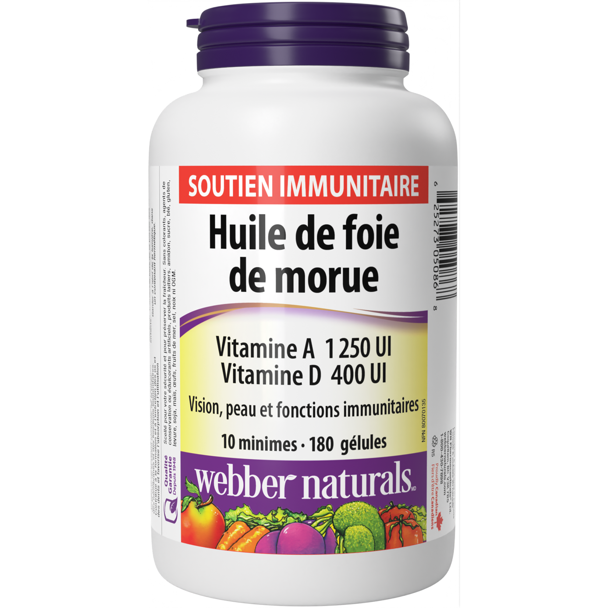 Huile de foie de morue Vitamine A Vitamine D 1 250 UI/400 UI for Webber Naturals|v|hi-res|WN5086