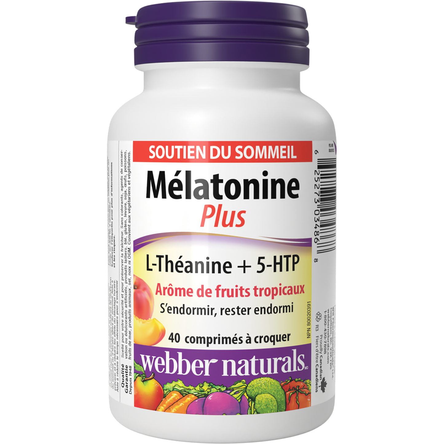 Mélatonine Plus L-Théanine + 5-HTP Arôme de fruits tropicaux for Webber Naturals|v|hi-res|WN3486