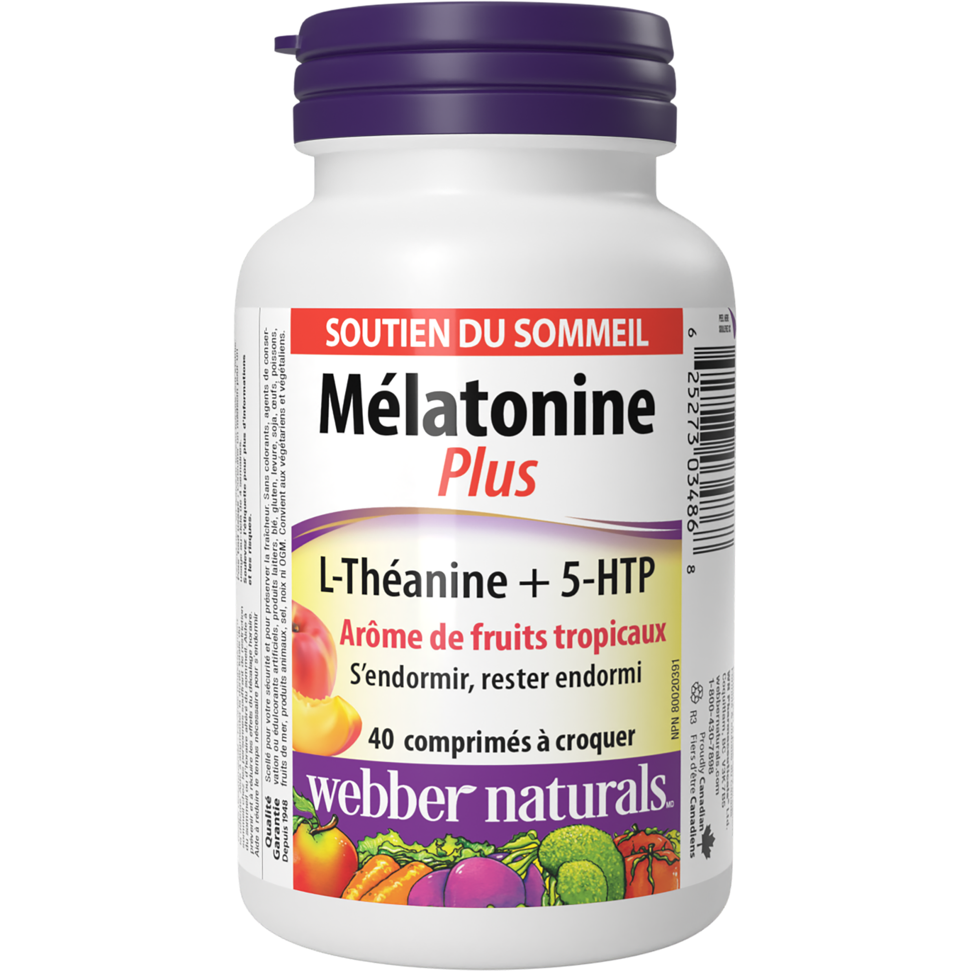 Mélatonine Plus L-Théanine + 5-HTP Arôme de fruits tropicaux for Webber Naturals|v|hi-res|WN3486