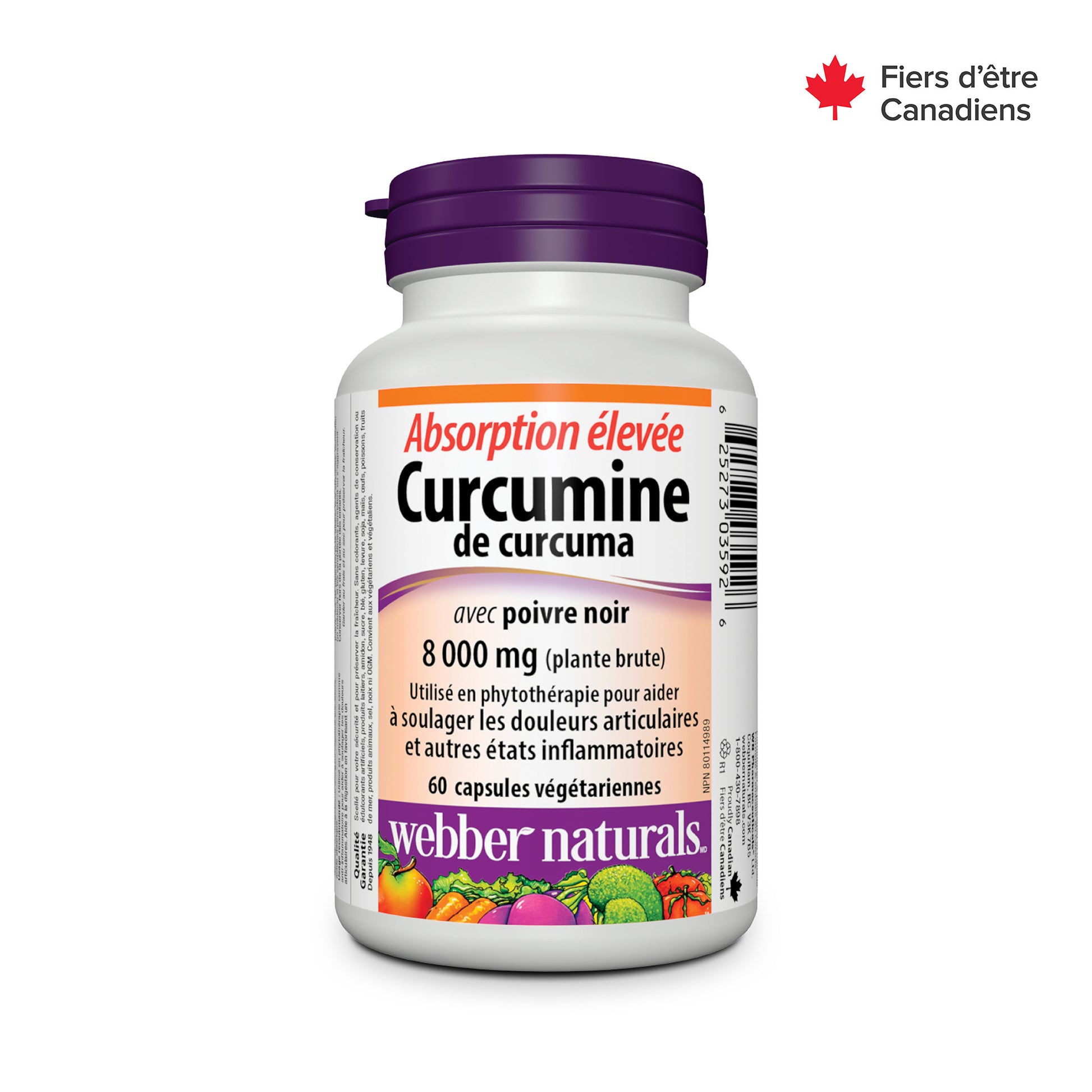 Curcumine de curcuma à absorption élevée avec poivre noir 8 000 mg (plante  brute), 60 unités – Webber Naturals : Bien-être