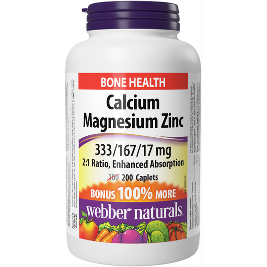 Calcium Magnesium Zinc 2:1 Ratio, Enhanced Absorption 333/167/17 mg for Webber Naturals|v|hi-res|WN3867