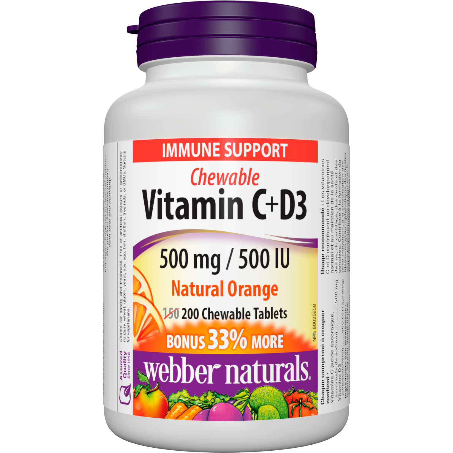 Vitamin C+D3 500 mg / 500 IU Natural Orange for Webber Naturals|v|hi-res|WN3807