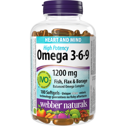 Omega 3-6-9 High Potency Fish, Flax & Borage 1200 mg for Webber Naturals|v|hi-res|WN3477