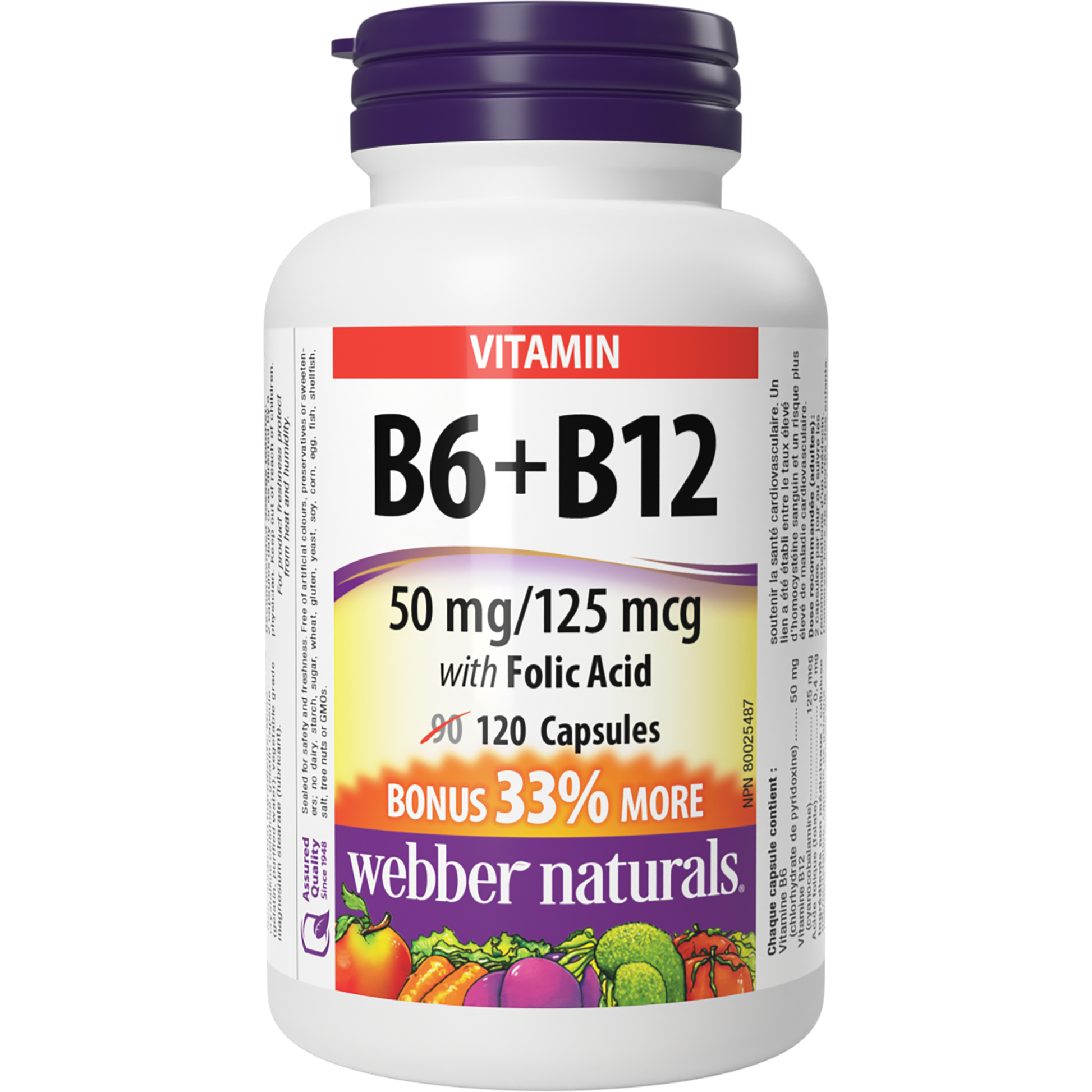 Vitamin B6+B12 with Folic Acid 50 mg / 125 mcg for Webber Naturals|v|hi-res|WN3813