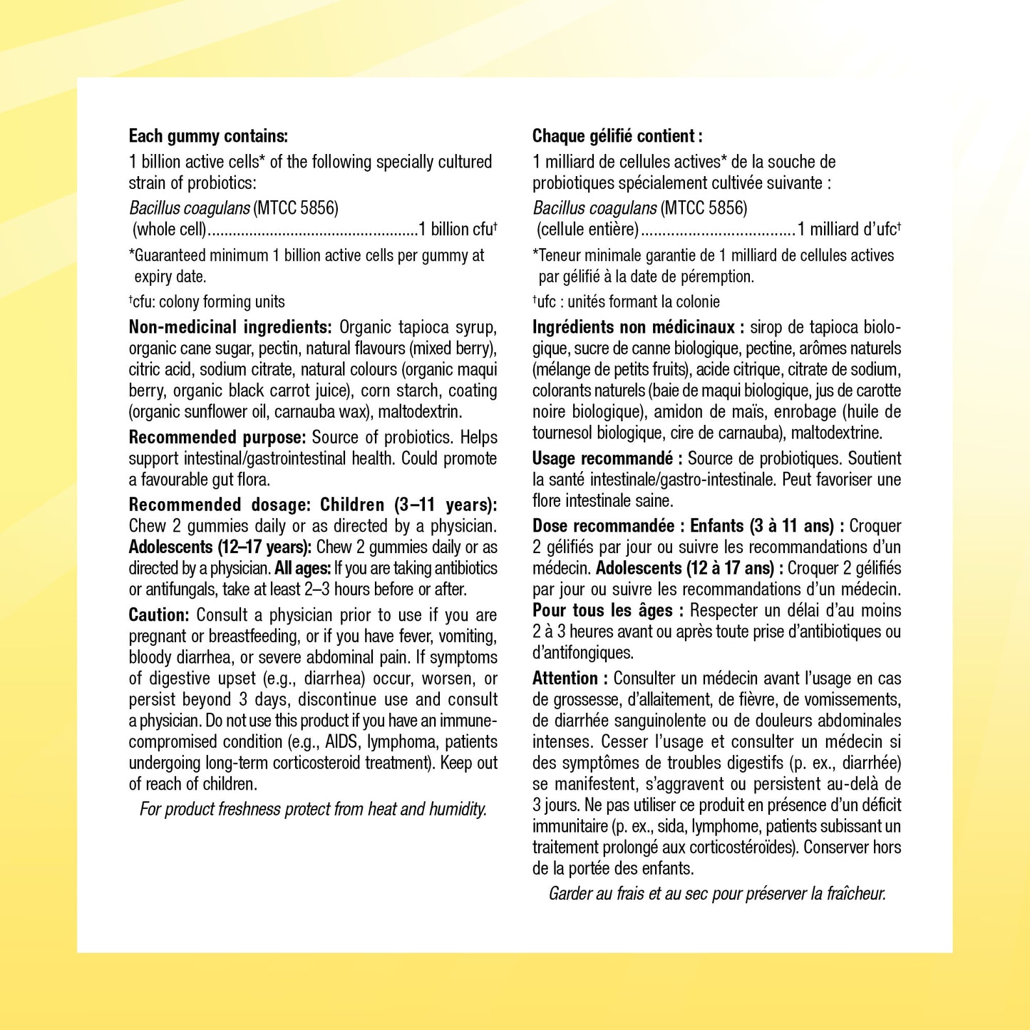 specifications-Santé des petits ventres Probiotique 1 milliard de cellules actives Mélange de petits fruits for Sesame Street®