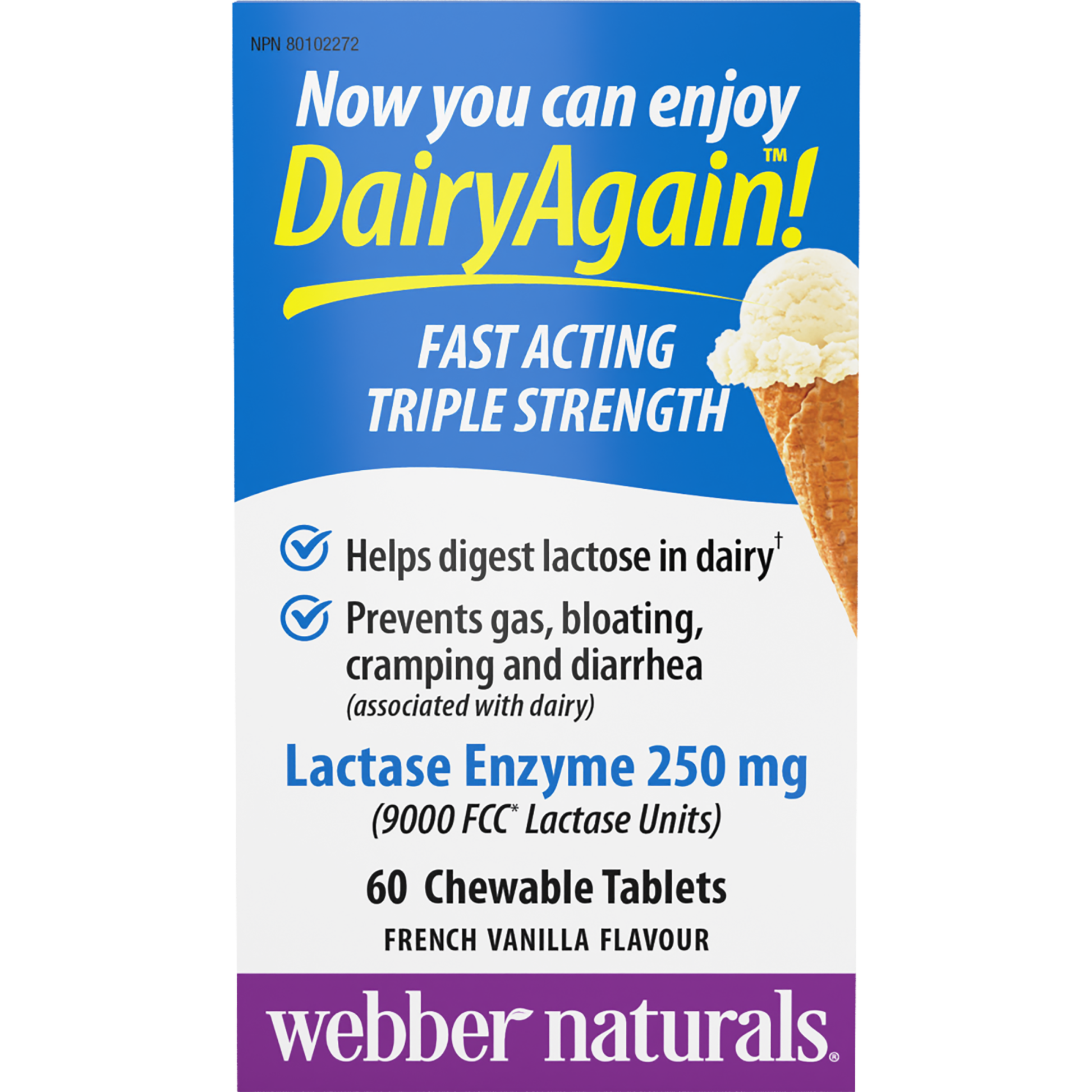 Dairy Again!™ Lactase Enzyme 250 mg French Vanilla for Webber Naturals|v|hi-res|WN3696
